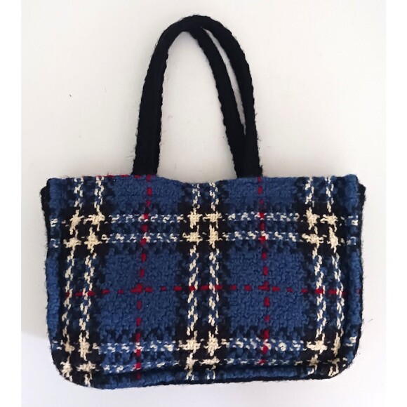 NEW Branigan Weavers Ireland Woven Wool Houndstooth Plaid Tote Blue/Blk 14X9 - Picture 4 of 10
